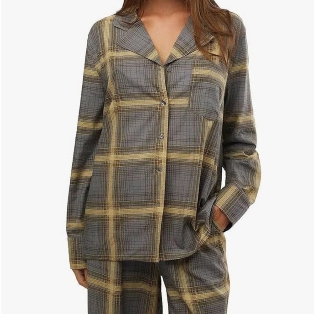 WeWoreWhat Women's Sleepwear Plaid Long Sleeve Pajama Top, Size XS